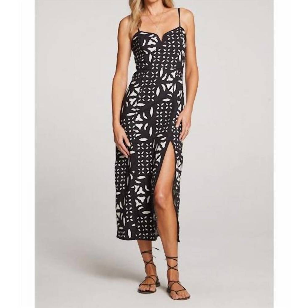 saltwater LUXE Black and White Printed Midi Dress